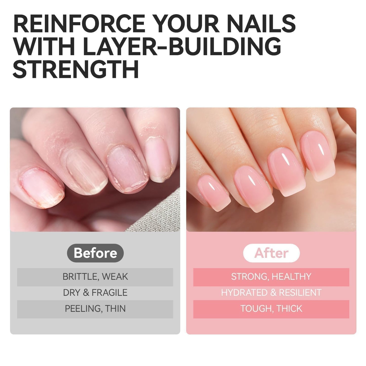 Nail Strengthener Protein for Damaged Nails: Pink 6 in 1 Natural Nail Hardener Extra Strong and Growth - Long Lasting Repair for Damaged Nails - Growth Oil for Salon Home Daily Work