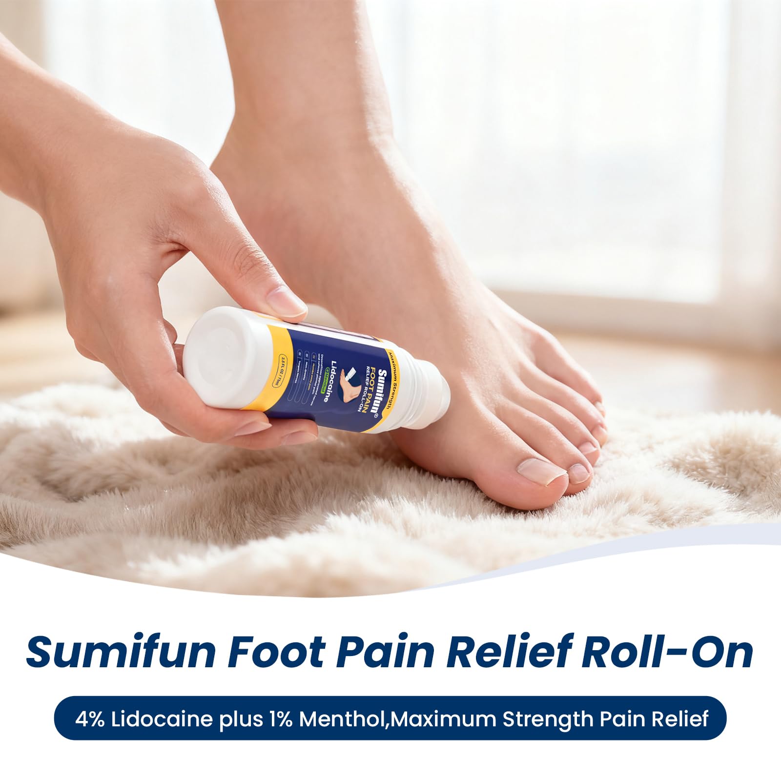 Sumifun Foot Pain Relief Lidocaine Roll-On - Maximum Strength OTC for Plantar Fasciitis & Heel Pain - Fast-Drying, Non-Greasy Formula, 2.5 Fl Oz * 2 SumifunBuy Supplements Australia