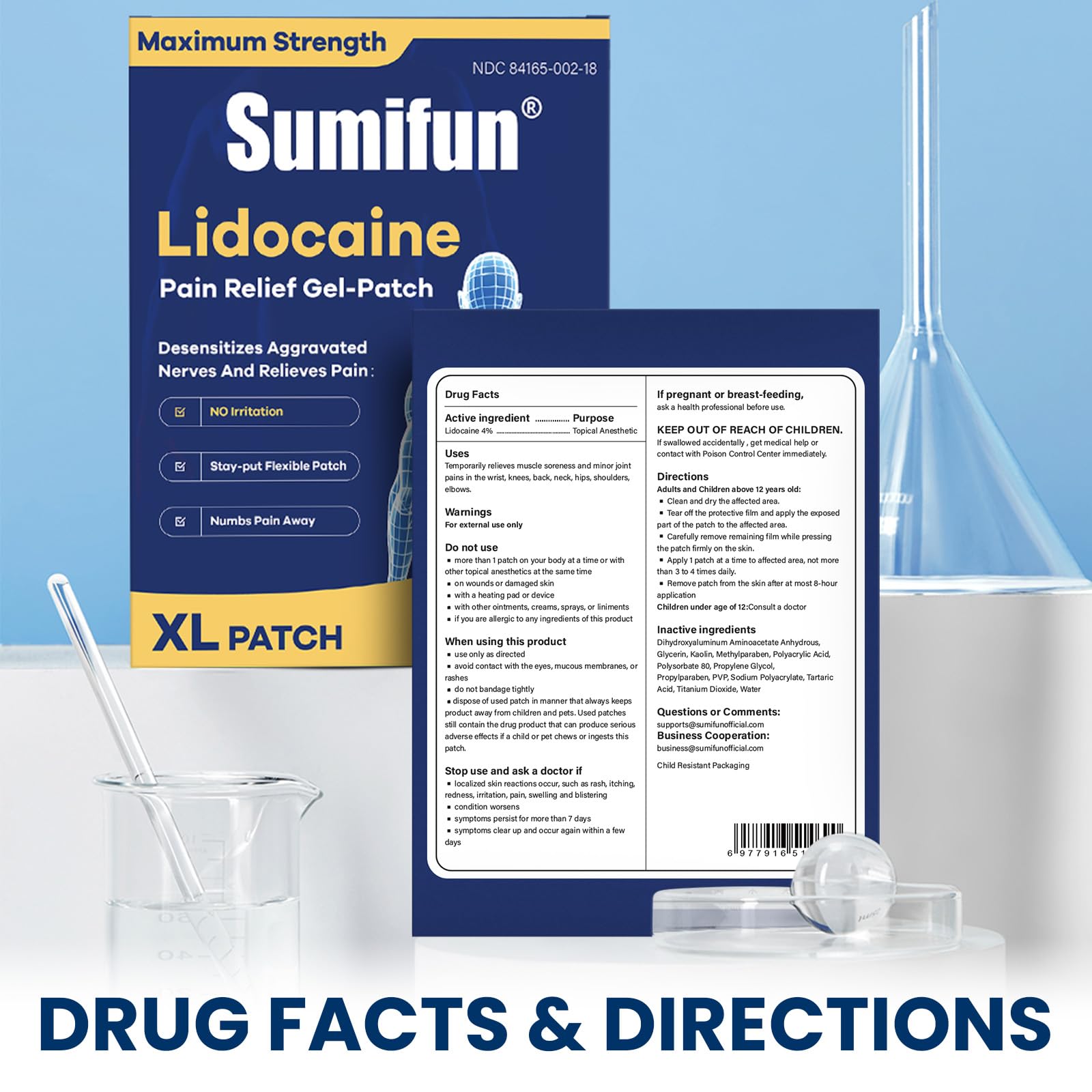 Sumifun 4% Lidocaine XL Pain Patches | Extra Large 4.72"x7.87" for Full Back & Thigh Coverage | Maximum Strength OTC Numbing | 8-Hour Medical Adhesion (X-Large, Count, 18) SumifunBuy Supplements Australia
