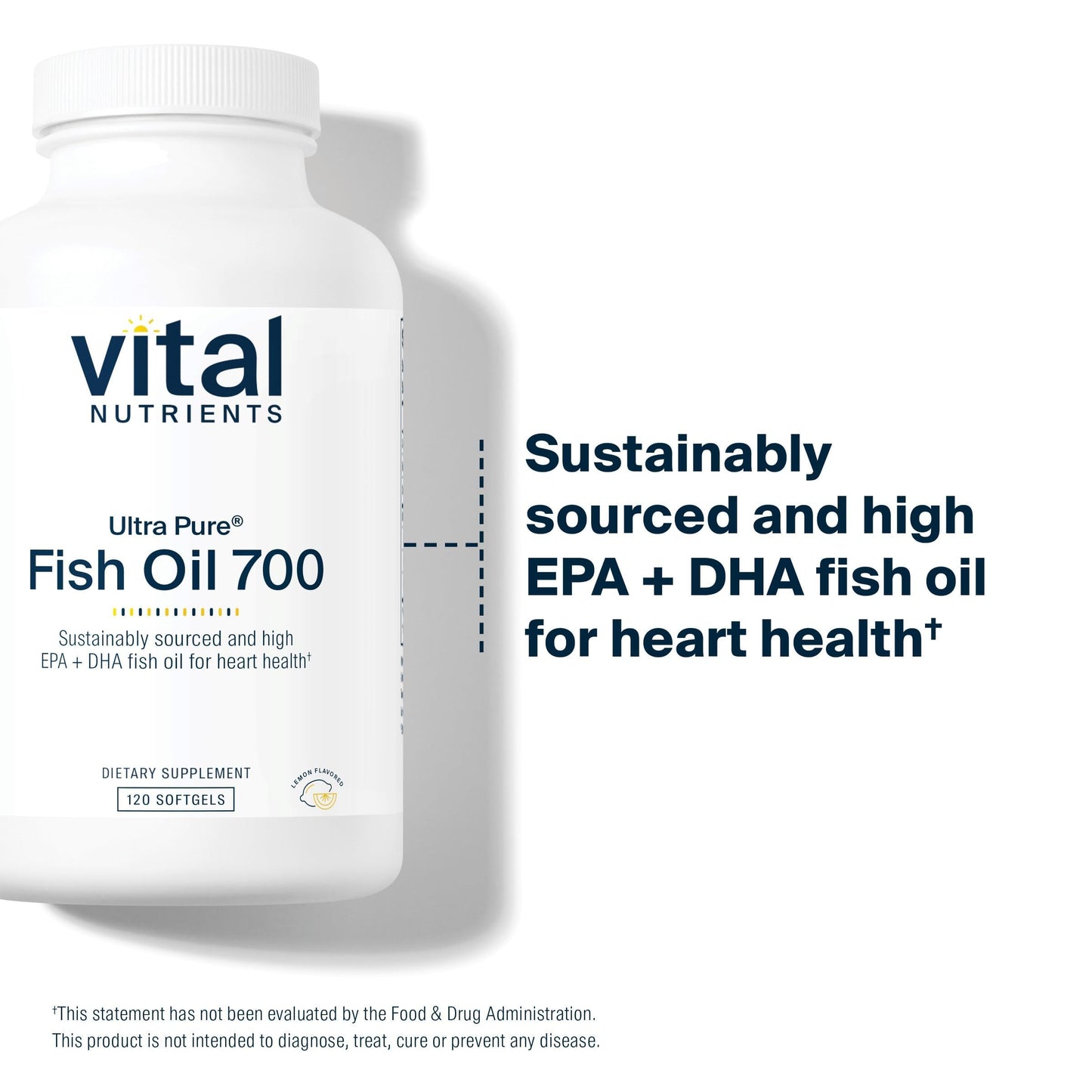 Vital Nutrients Ultra Pure Fish Oil 700 - Supports Heart, Brain, and Joint Health* - Sustainably Sourced High EPA & DHA Omega-3 Fatty Acid - Lemon Flavor - Gluten, Dairy & Soy Free - 120 Softgels Vital Nutrients buy supplements Au