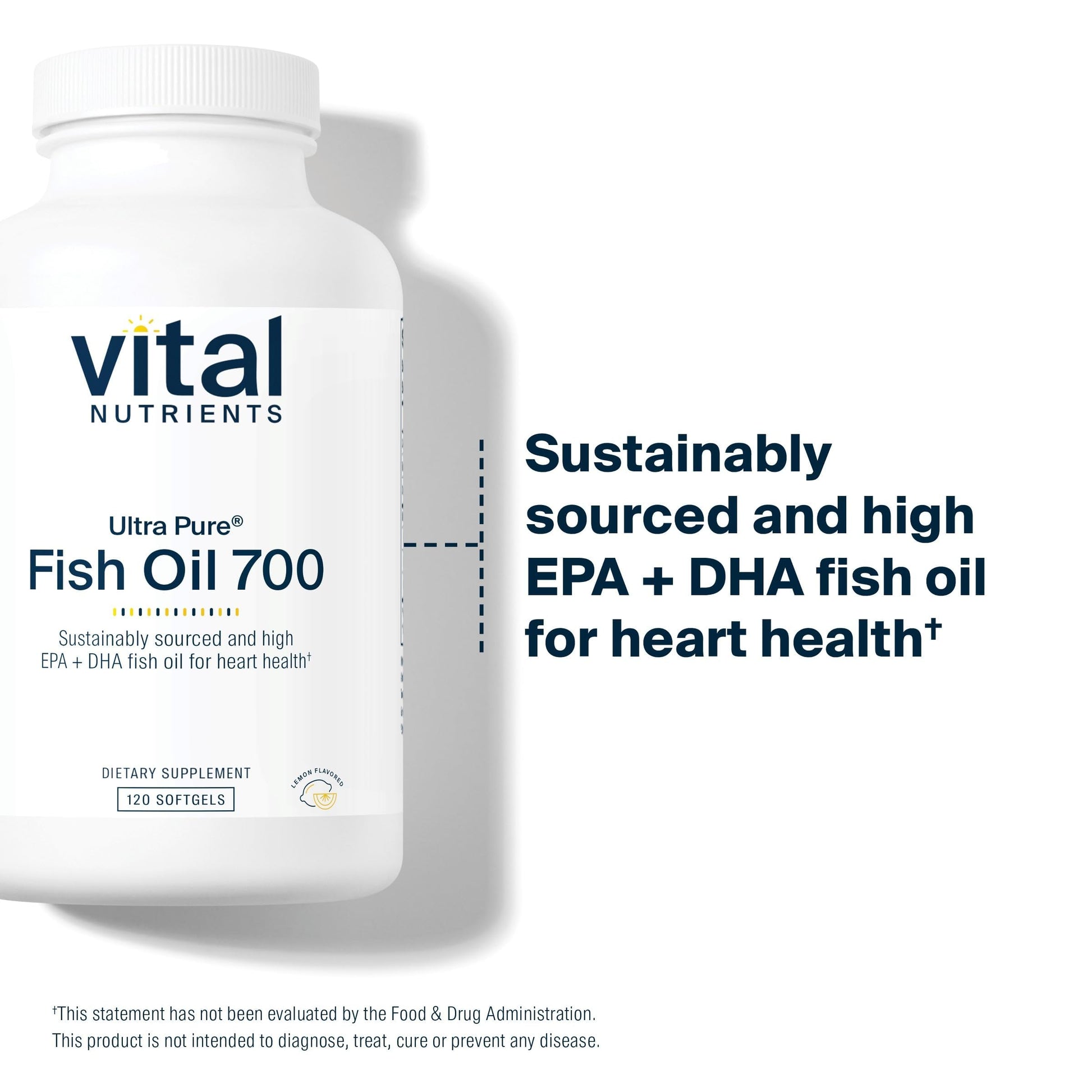 Vital Nutrients Ultra Pure Fish Oil 700 - Supports Heart, Brain, and Joint Health* - Sustainably Sourced High EPA & DHA Omega-3 Fatty Acid - Lemon Flavor - Gluten, Dairy & Soy Free - 120 Softgels Vital Nutrients buy supplements Au