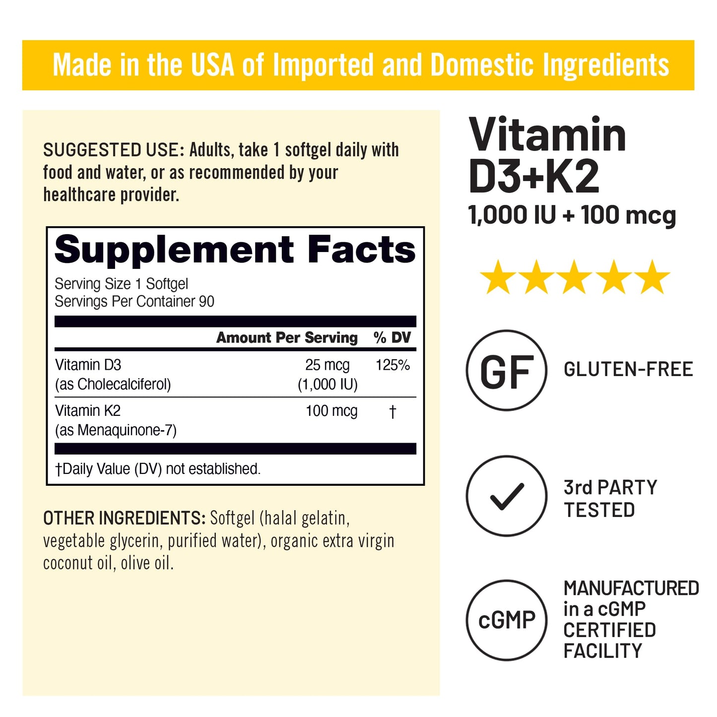 NatureWise Vitamin D3 1000IU + K2 (MK7) 100mcg with Organic Extra Virgin Coconut Oil - Supports Calcium Absorption, Bone & Immune Health - Non-GMO