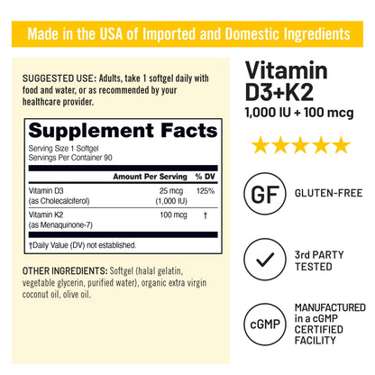 NatureWise Vitamin D3 1000IU + K2 (MK7) 100mcg with Organic Extra Virgin Coconut Oil - Supports Calcium Absorption, Bone & Immune Health - Non-GMO