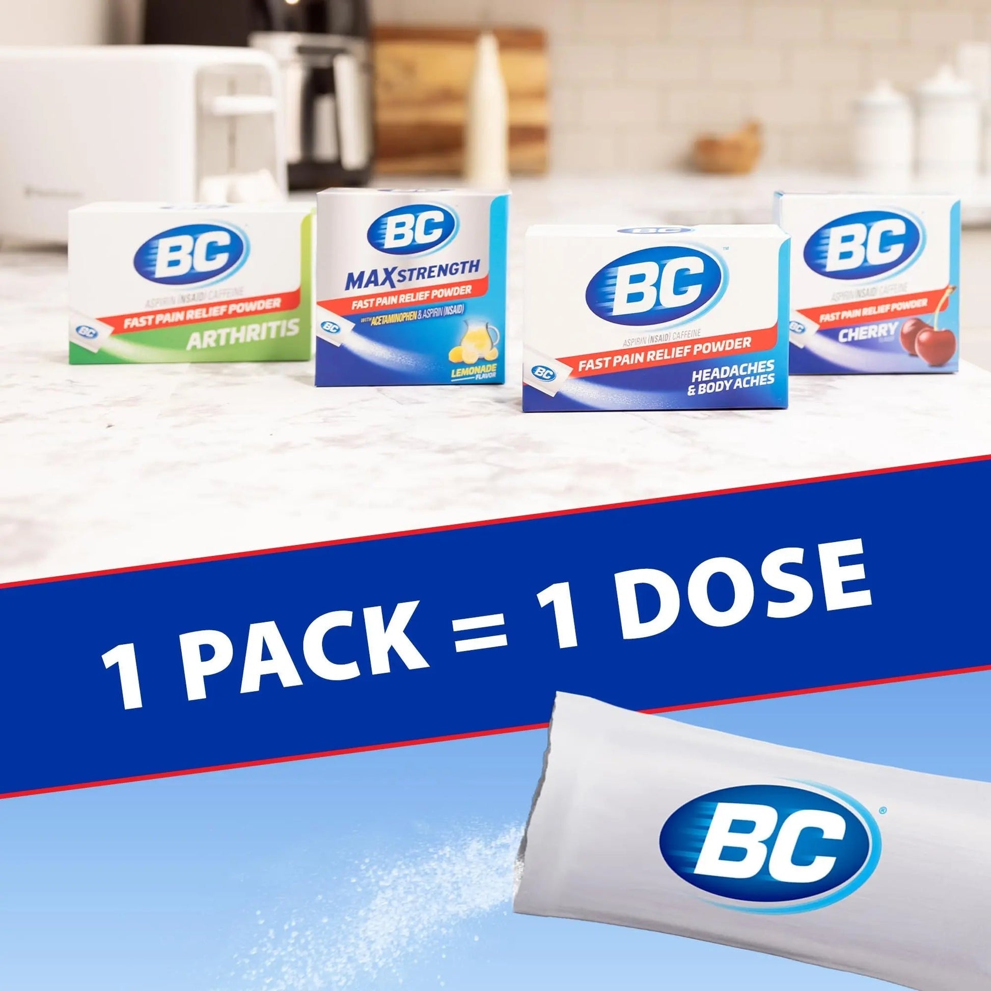 BC Powder Pain Reliever, Cherry Flavor Aspirin Dissolve Packs, 24 Count Powder Packets (2 Pack) BCBuy Supplements Australia