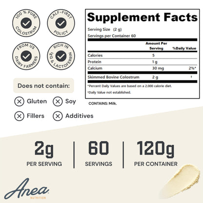 Anea Colostrum - Unflavored | Rich in Immunoglobulins & Lactoferrin | Supports Gut Health, Immunity & Recovery | Calf-First Promise | Made in USA | Made in GMP Facility Anea NutritionBuy Supplements Australia