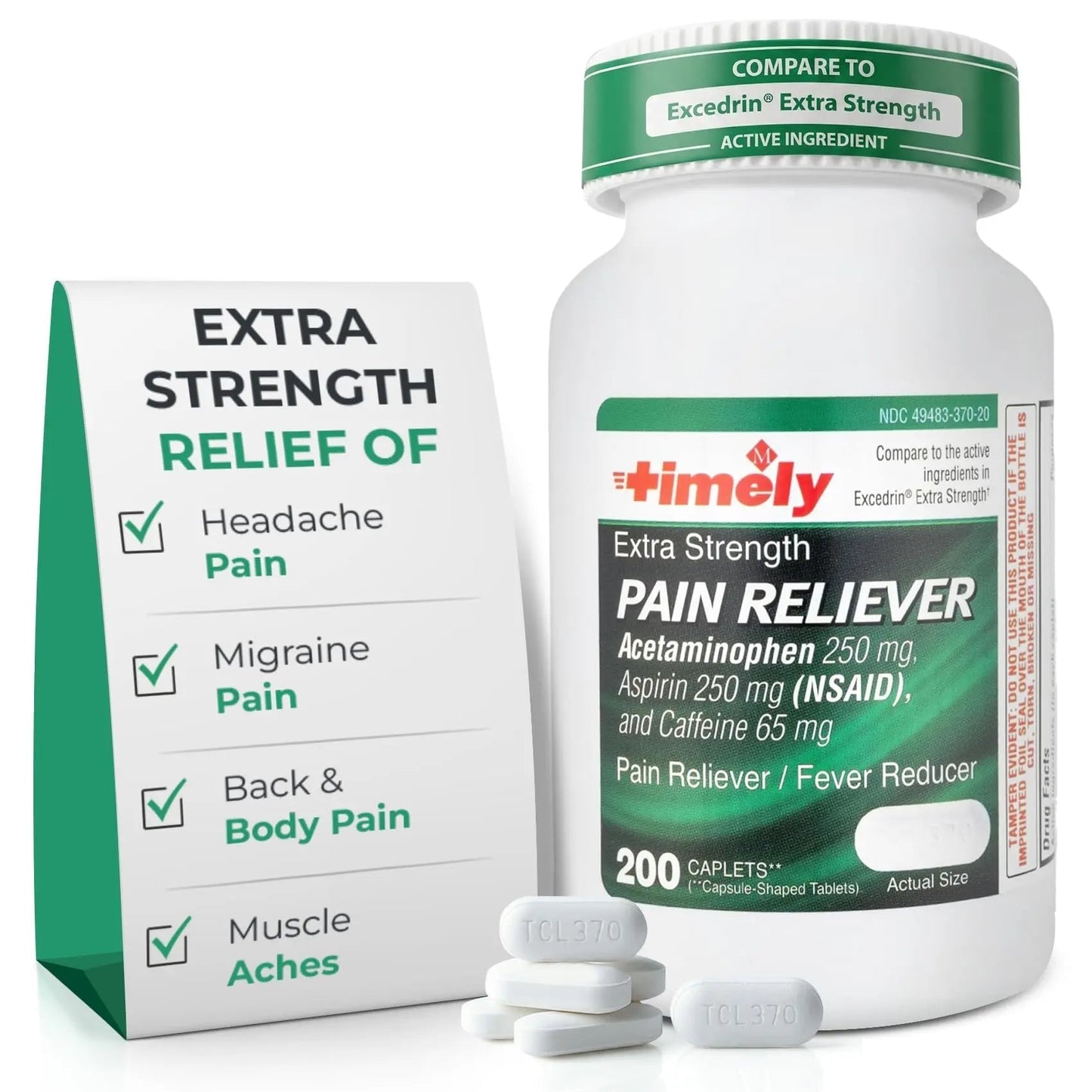 TIME-Cap Labs Extra Strength Acetaminophen 250mg with Aspirin 250mg & Caffeine 65mg Caplets - Triple Action Pain Reliever for Migraines & Headache Relief, Muscle Aches & Body Pain (200 Count) TIME-CAP LABS, INC.Buy Supplements Australia