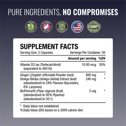 Approved Science VertiSyl - Ginkgo Biloba, Ginger, Vitamin D3, BioPerine - 60 Capsules - 1 Month Supply Approved ScienceBuy Supplements Australia