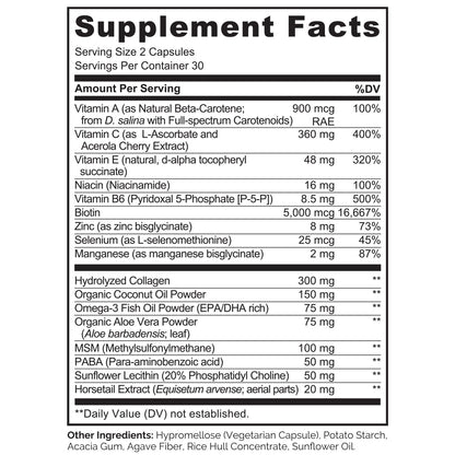 NATURELO Hair, Skin and Nails Vitamins - 5000 mcg Biotin, Collagen, Natural Vitamin E - Supplement for Healthy Skin