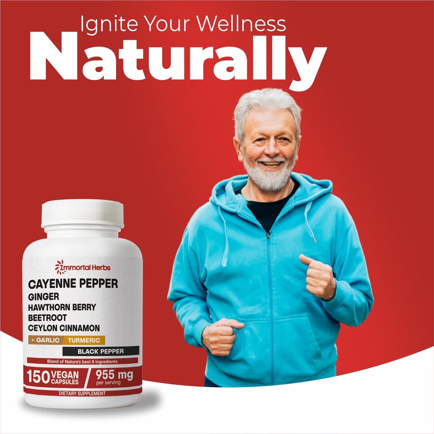 Immortal Herbs Cayenne Pepper Capsules w/Garlic, Ginger, Hawthorn, Turmeric, Cinnamon, Beet Root and Black Pepper Extract, 150 Cayenne Capsules, Non-GMO & Gluten Free Capsaicin Supplement Immortal Herbs buy supplements Au