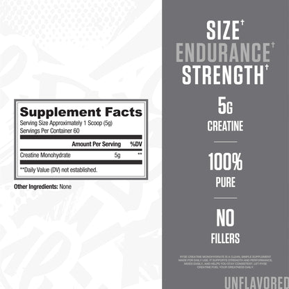 RYSE Creatine Monohydrate Powder - Unflavored - Supports Men & Women Lean Muscle Growth, Strength, Power, and Endurance - Helps Reduce Fatigue