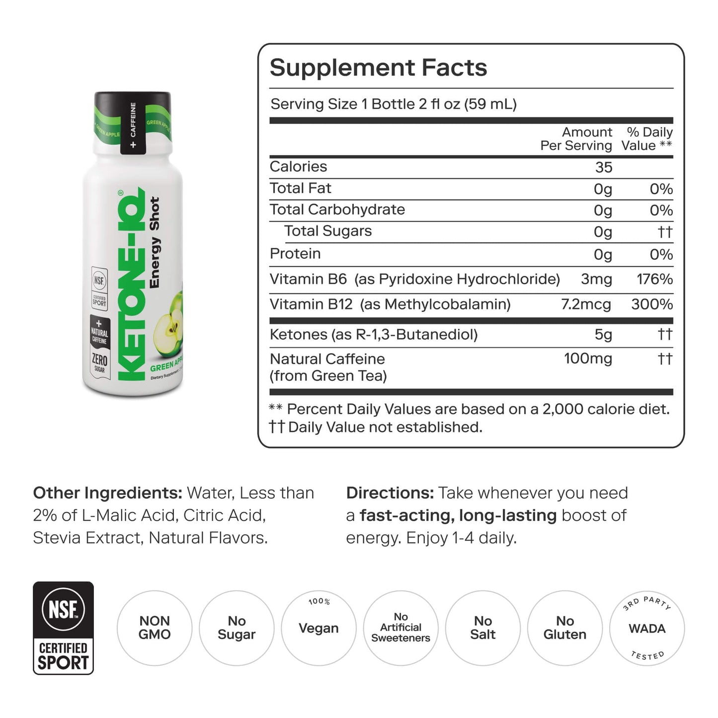 Ketone-IQ Ketone Energy Shots - 100mg Green Tea Caffeine, 5g Exogenous Ketones, and B Vitamins - 24 On The Go Caffeine Shots - Fast Acting Energy Drink (Green Apple) Ketone-IQ buy supplements Au