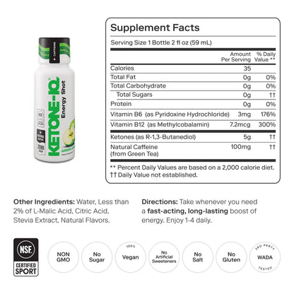 Ketone-IQ Ketone Energy Shots - 100mg Green Tea Caffeine, 5g Exogenous Ketones, and B Vitamins - 24 On The Go Caffeine Shots - Fast Acting Energy Drink (Green Apple) Ketone-IQ buy supplements Au