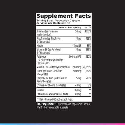 Livingood Daily Vitamin B Complex Capsules for Men and Women, Methylated B12 & Folate, 11 Active Forms Including B1 B2 B3 B5 B6 & Biotin, Gluten Free