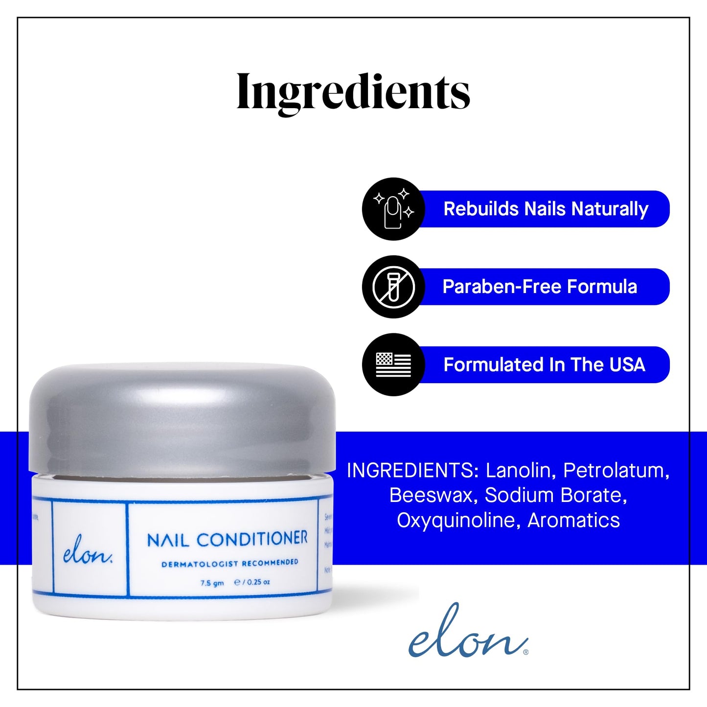 Elon Lanolin-Rich Nail Conditioner, Strengthens Nails & Protects Cuticles, Recommended by Dermatologists & Podiatrists (7.5 g.)