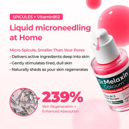 Dr.Melaxin Cyano Pink Spicule Niacinamide Serum – Vitamin B12 Pore Minimizer, Liquid Microneedle Facial Treatment