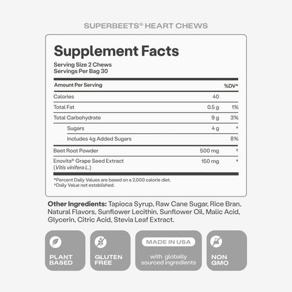 Humann SuperBeets Heart Chews, Beet Root Powder Support Energy Supplement, Nitric Oxide and Blood Pressure Support, Grape Seed Extract & Non-GMO, Heart Health, Pomegranate Berry Flavor, 60 Count Humann buy supplements Au