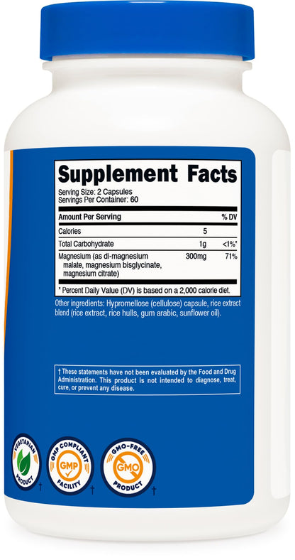 Nutricost Triple Magnesium Complex (300mg, 120 Capsules) - from Di-Magnesium Malate, Bisglycinate and Citrate, 60 Servings Nutricost buy supplements Au