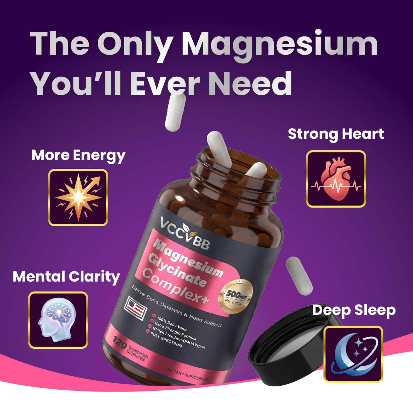 Magnesium Complex, Magnesium Glycinate, Elemental Magnesium Supplement with Taurate, Citrate, Orotate & Aspartate, Supports Muscle Relaxation, Heart Health, Sleep & Energy | Vegan (500mg) VCCVBB buy supplements Au