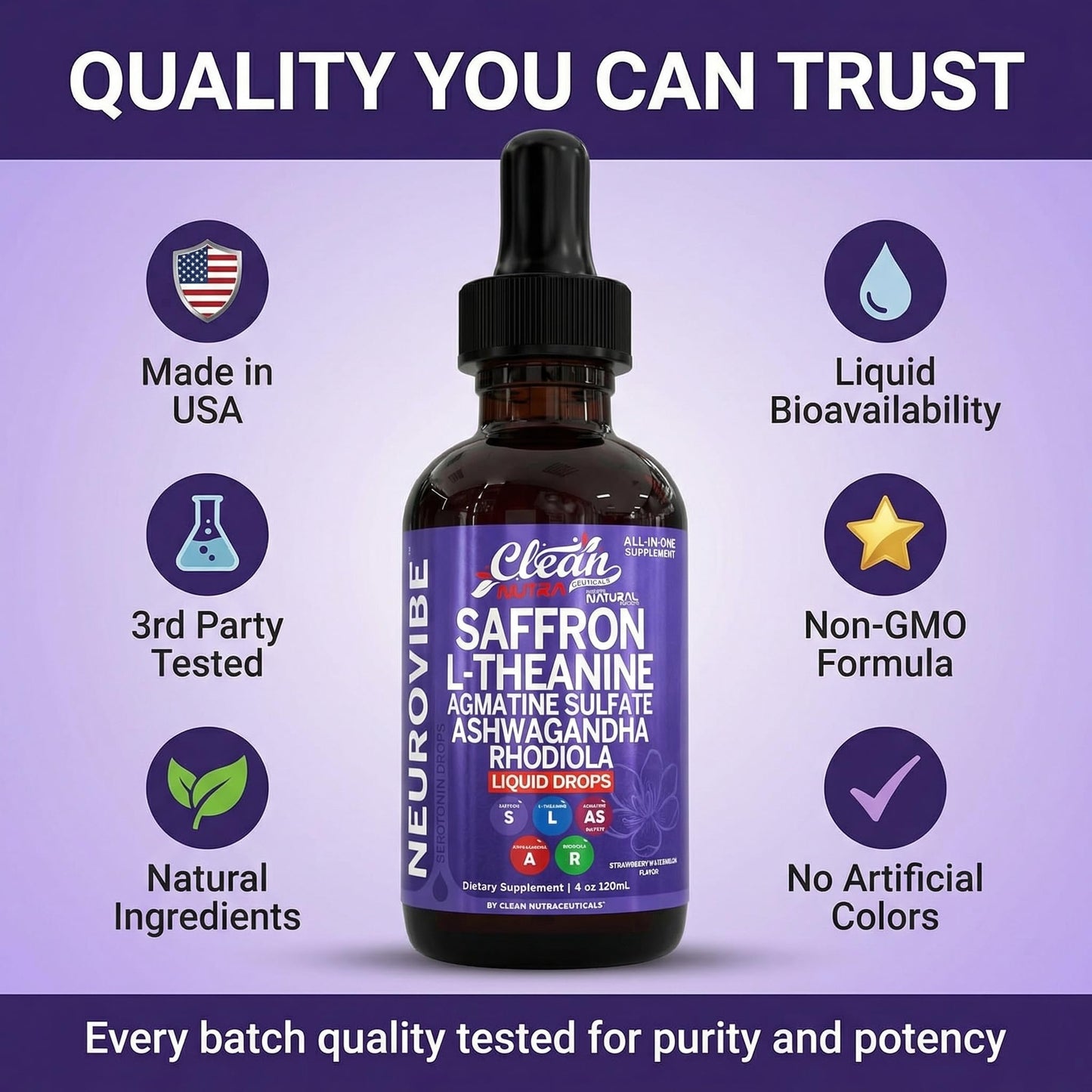 Saffron Supplements Liquid Drops L-Theanine Agmatine Sulfate Ashwagandha Magnesium Glycinate B6 Magnesium Stress Relief Mood Support 5-HTP GABA Supplement Vitamin D 4oz by Clean Nutra