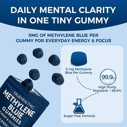 TRUEHEALTHIC Methylene Blue Gummies, for Cognitive Support & Mental Focus, Clean 5mg of Methylene Blue Per Gummy,