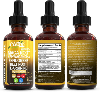 Clean Nutra Organic Maca Root Liquid Drops with Ashwagandha, Fenugreek, Beet Root and L-Arginine Liquid Multivitamin