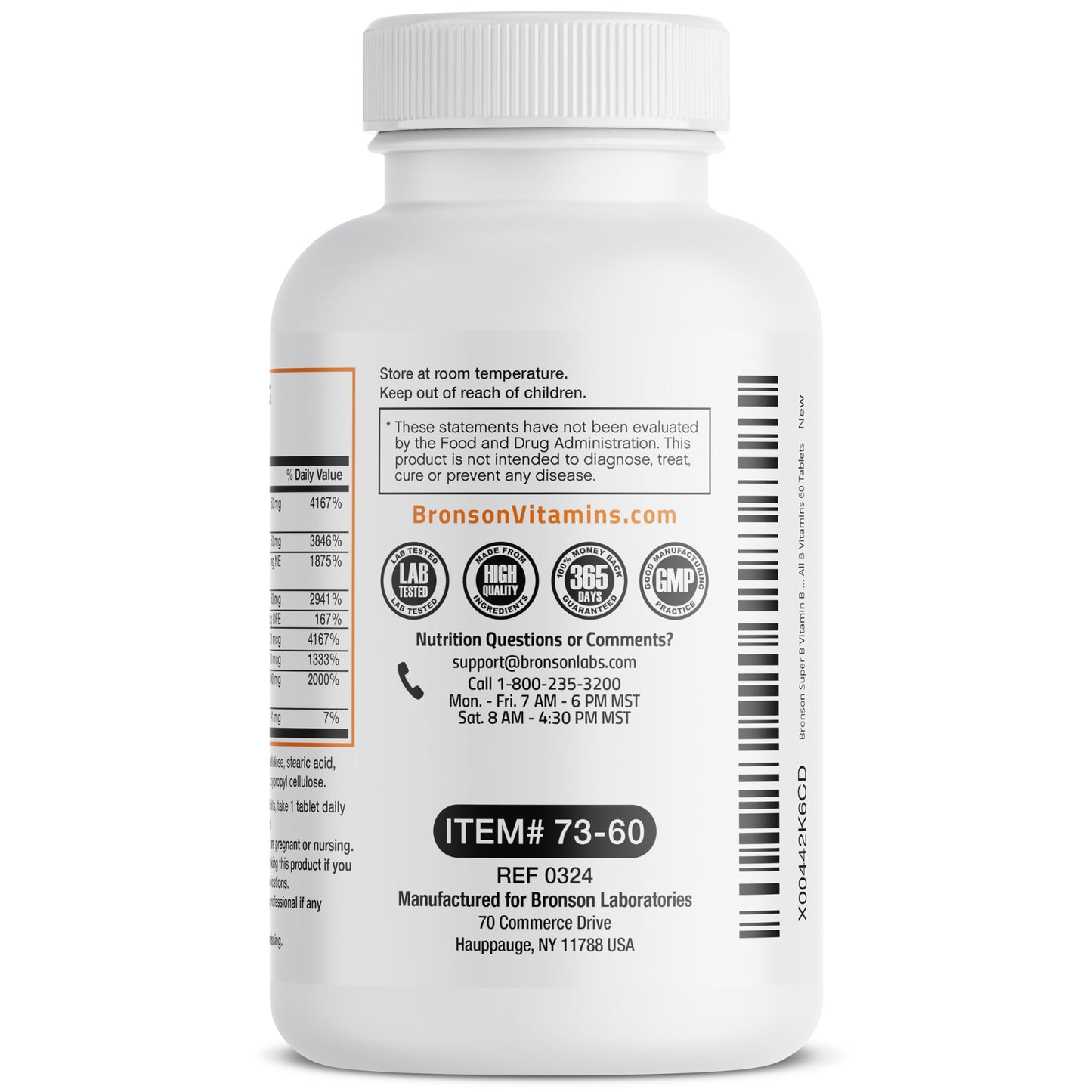Bronson Super B Vitamin B Complex Sustained Slow Release (Vitamin B1, B2, B3, B6, B9 - Folic Acid, B12) Contains All B Vitamins 60 Tablets