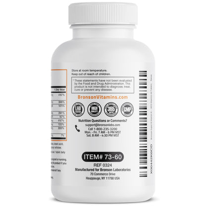 Bronson Super B Vitamin B Complex Sustained Slow Release (Vitamin B1, B2, B3, B6, B9 - Folic Acid, B12) Contains All B Vitamins 60 Tablets