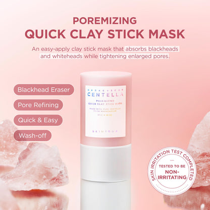 SKIN1004 Poremizing Quick Clay Stick Mask, Face Mask Skincare for Pore Minimizing, Facial Clay Mask with Centella, Pore Minimizer for Sebum Control