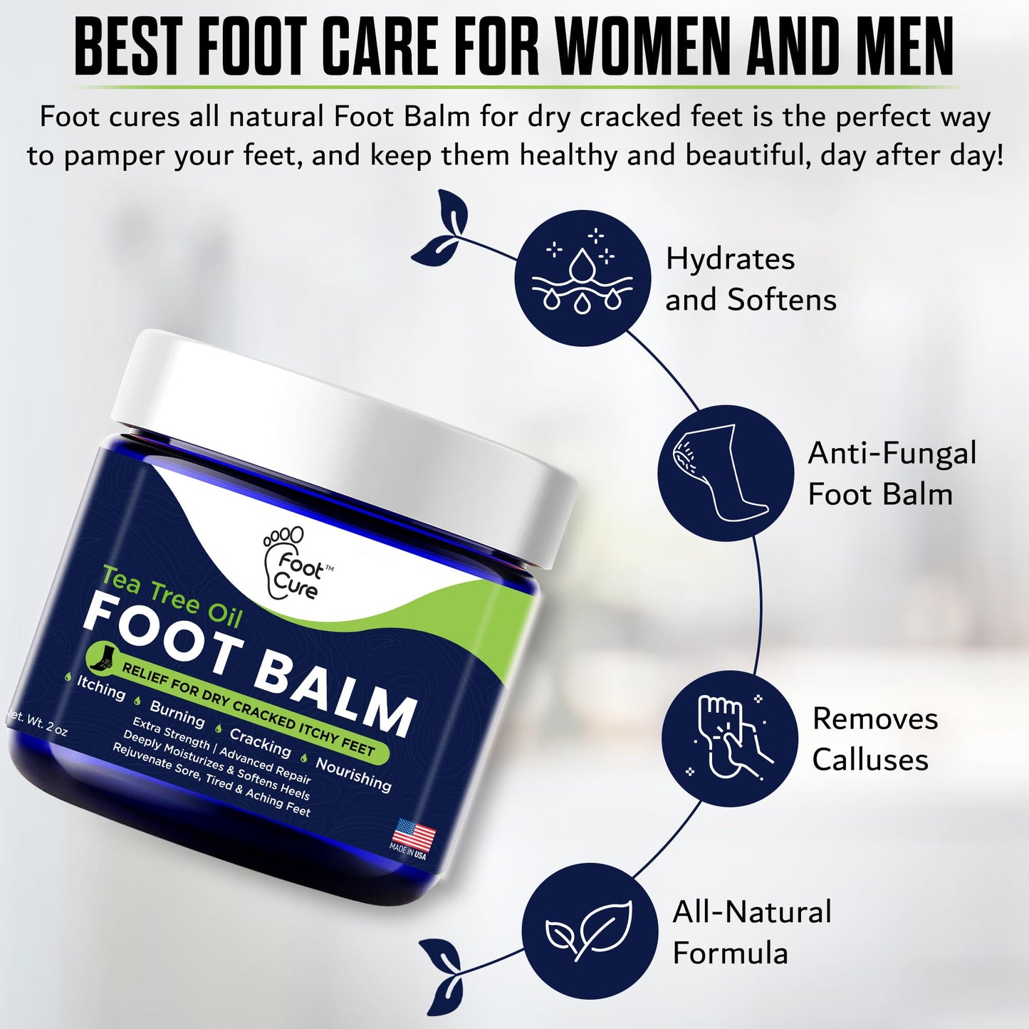 FOOT CURE Tea Tree Oil Balm – Moisturizer for Dry Cracked Feet – Instantly Hydrates & Soothes Irritated Skin & Athlete's Foot – Best Foot Care for Women and Men (Pack of 2) FOOT CURE buy supplements Au