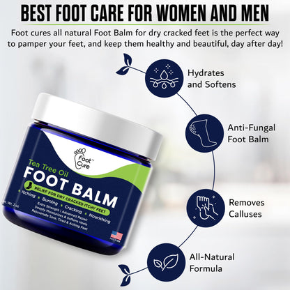 FOOT CURE Tea Tree Oil Balm – Moisturizer for Dry Cracked Feet – Instantly Hydrates & Soothes Irritated Skin & Athlete's Foot – Best Foot Care for Women and Men (Pack of 2) FOOT CURE buy supplements Au
