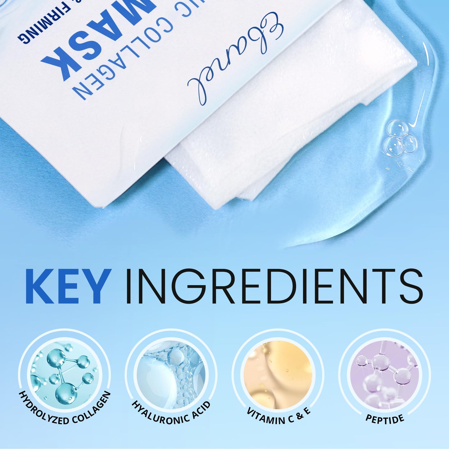 Ebanel 10 Pack Collagen Face Mask with Hyaluronic Acid, Vitamin C, Peptide, Aloe, Instant Brightening Hydrating Face Masks Skincare Korean Sheet Mask, Skin Firming, Lifting Anti Aging Facial Masks