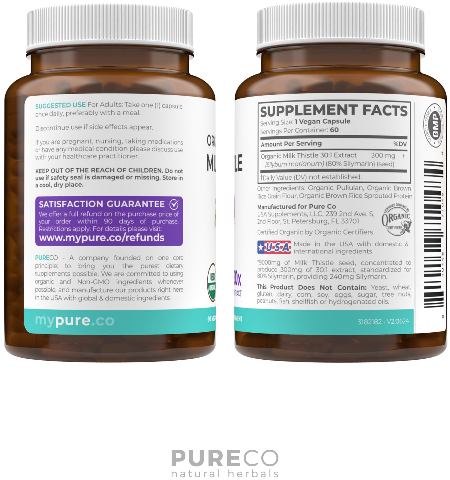 USDA Organic Milk Thistle Capsules - 80% Silymarin Supplement for Liver Support- Super Concentrated 300mg of 30:1 Milk Thistle Extract Equivalent to 9,000mg - Milk Thistle Liver Detox 60 Day Supply PURE CO buy supplements Au
