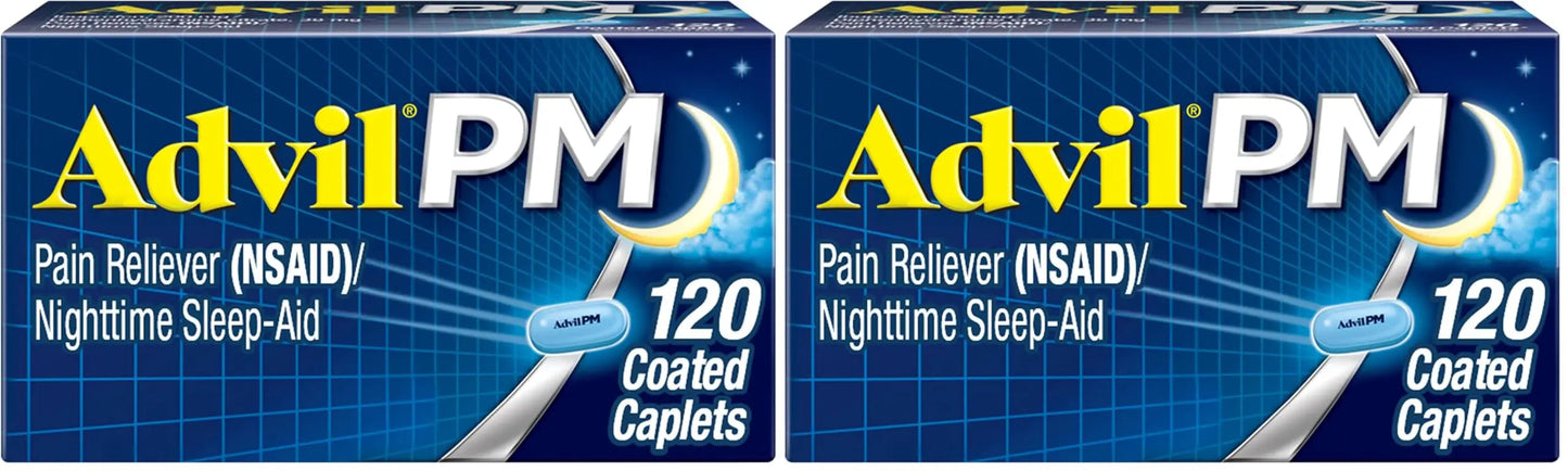 Advil PM Pain Reliever and Nighttime Sleep Aid, Pain Medicine with Ibuprofen for Pain Relief and Diphenhydramine Citrate for A Sleep Aid - 120 Coated Caplets (Pack of 2) AdvilBuy Supplements Australia
