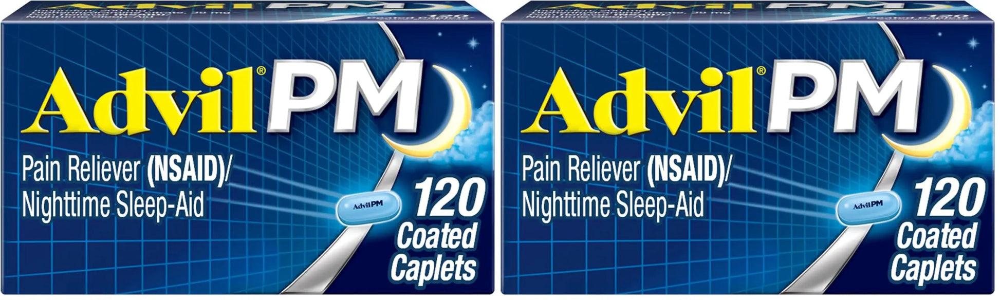 Advil PM Pain Reliever and Nighttime Sleep Aid, Pain Medicine with Ibuprofen for Pain Relief and Diphenhydramine Citrate for A Sleep Aid - 120 Coated Caplets (Pack of 2) AdvilBuy Supplements Australia
