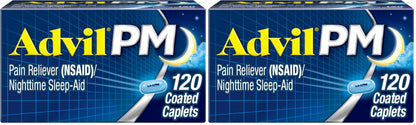 Advil PM Pain Reliever and Nighttime Sleep Aid, Pain Medicine with Ibuprofen for Pain Relief and Diphenhydramine Citrate for A Sleep Aid - 120 Coated Caplets (Pack of 2) AdvilBuy Supplements Australia