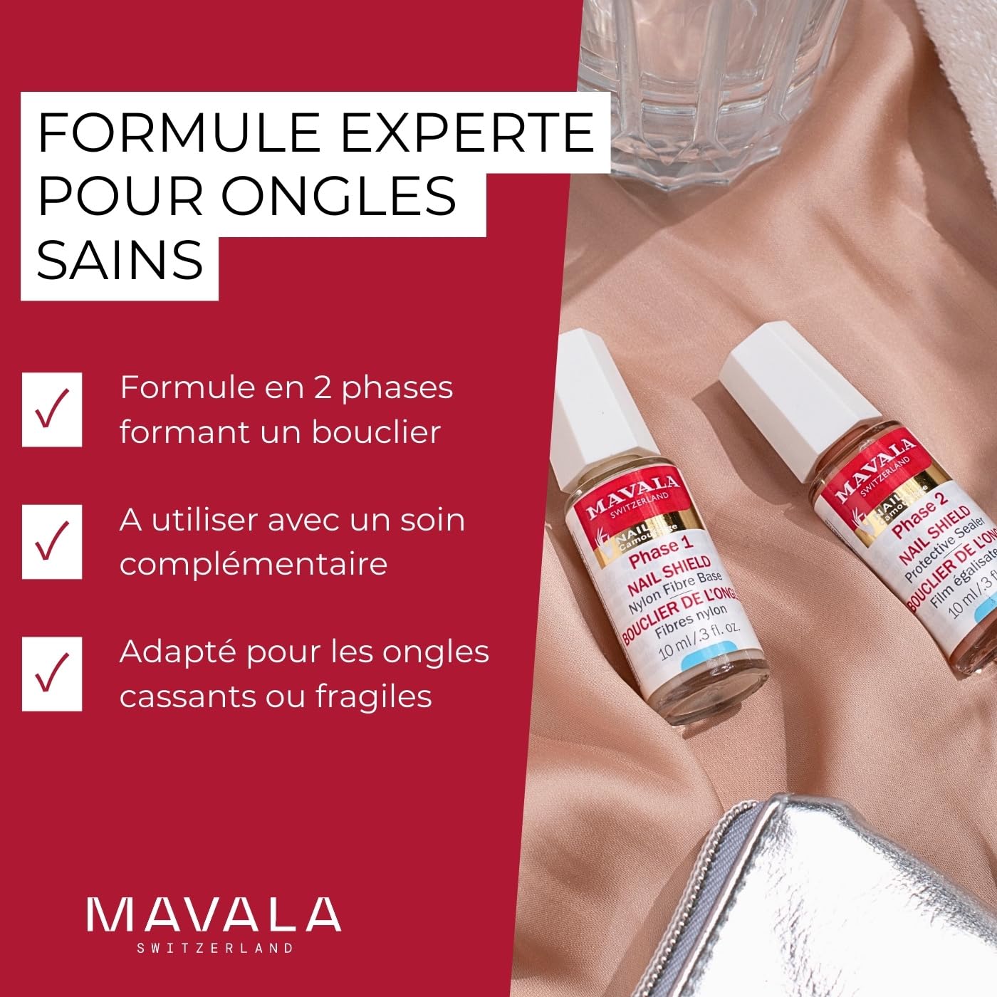 Mavala Nail Shield, 2 Count, Phase 1 & 2, Clear Nail Polish Top Coat, Nail Strengthener, Nail Growth & Nail Hardener Treatment,