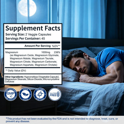 8 in 1 Magnesium Complex Capsules 1000mg for Women and Men - Highly Absorbable Magnesium Supplement Supports Muscle Relaxation Sleep & Energy | NSF Certified, GMP, Gluten Free, Vegan Oopeatol buy supplements Au