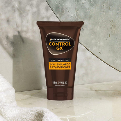 Just for Men Control GX Grey Reducing 2-in-1 Shampoo and Conditioner, Gradual Hair Color with Keratin for Stronger Thicker
