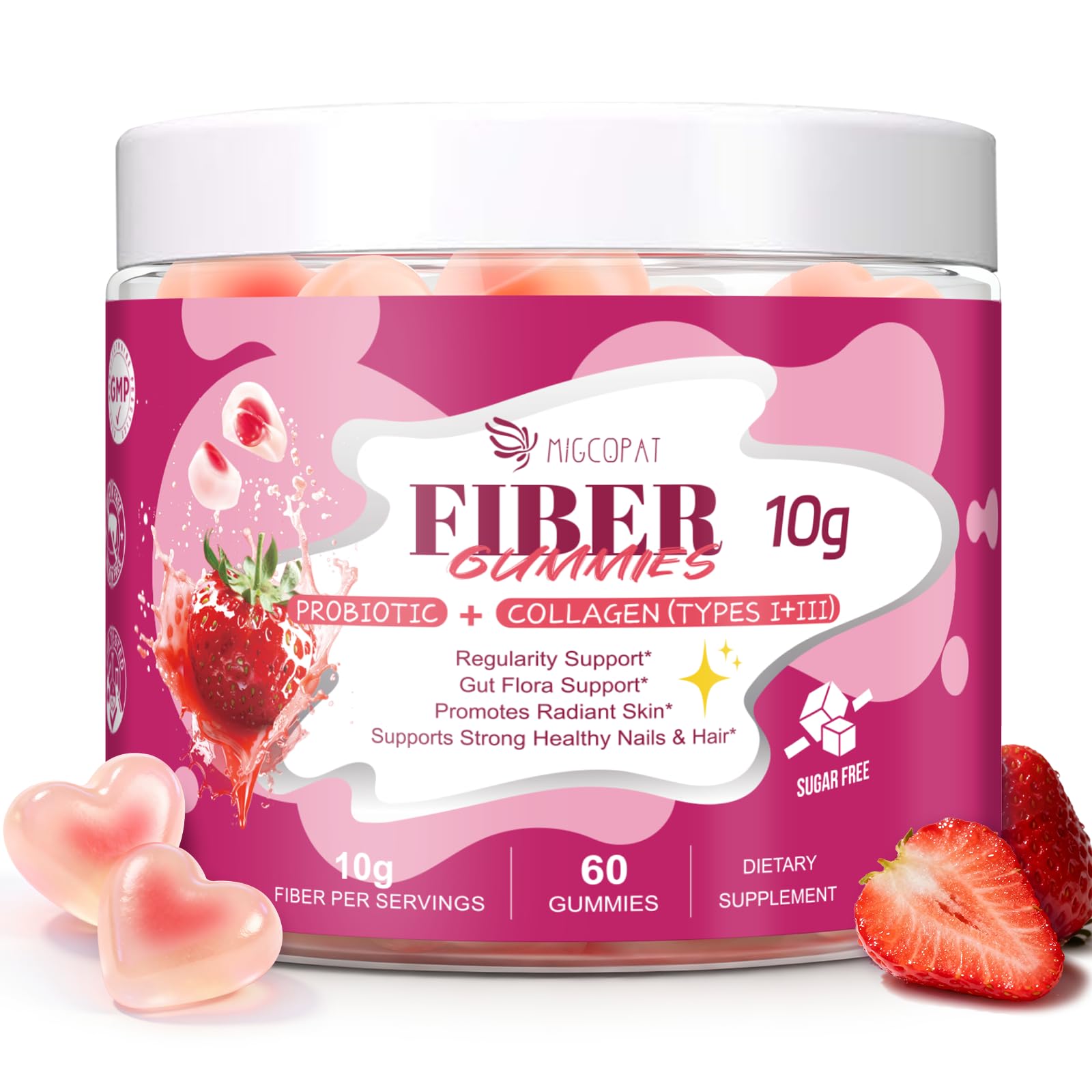 Migcopat 10G Fiber Gummies with Collagen Peptides, Hyaluronic Acid, Vitamin C, ACV, 30 Billion CFU Probiotics – Sugar Free Collagen Gummy for Skin, Hair & Nails – Digestive Health Support – 60 Cts MigcopatBuy Supplements Australia