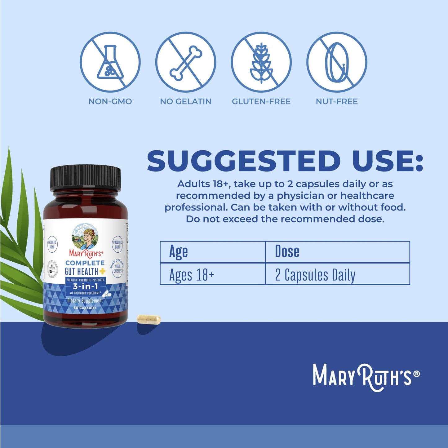 MARYRUTH'S Complete Gut Health+ Capsules | 5 Probiotic Blend | Butyrate | Corebiome® | Vegan Gut Support | Support Gastrointestinal Health & Microbiome