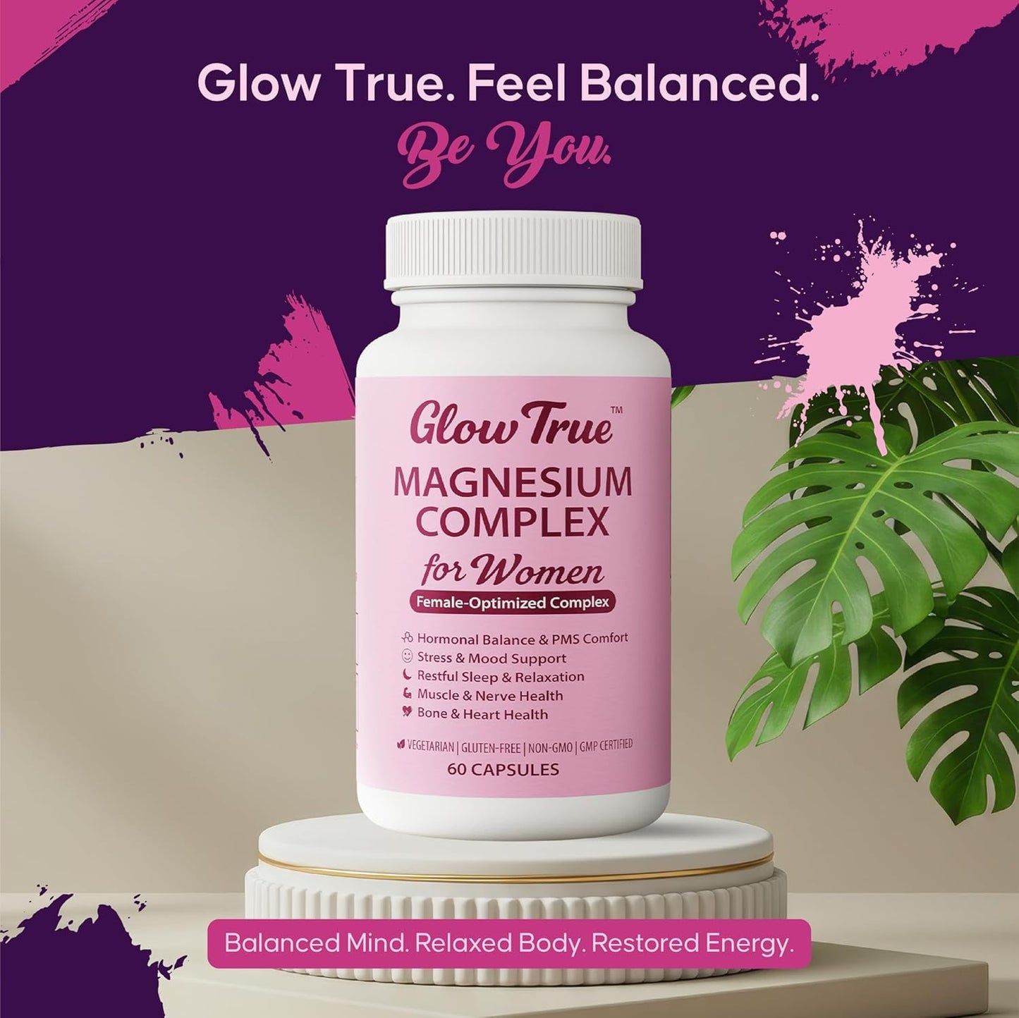 Magnesium Complex for Women – Spectrum 5-Form Magnesium Complex (500 mg), High Absorption Glycinate, Citrate, Oxide & Malate – Vegan, Non-GMO Supports Sleep, Energy, Hormone & Bone – 60 Capsules GlowTrue buy supplements Au