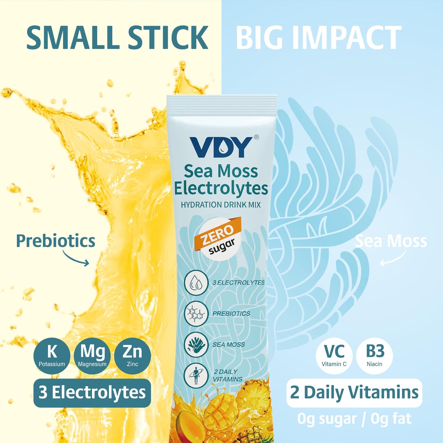 VDY Sea Moss Electrolytes Powder Packets - Hydration Packets Sugar Free - Electrolyte Packets with 30 Sticks - Zero Sugar & 0 Calorie - Keto Friendly