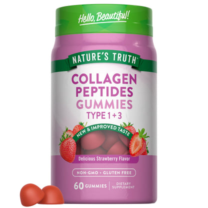 Nature's Truth Collagen Peptide Gummies for Women | 60 Count Type 1 and 3 | Strawberry Flavor