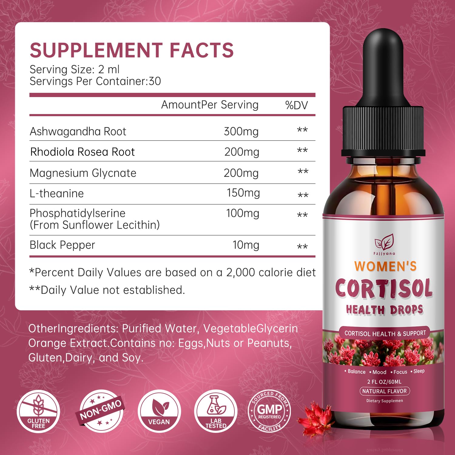 Cortisol Manager Liquid Drops, Cortisol Supplements for Women, with magnesium ashwagandha, rhodiola rosea,l-theanine,Phosphatidylserine-Promote Relaxation and Support Mood- 30 Day Vegan Supply Fzjjyana buy supplements Au
