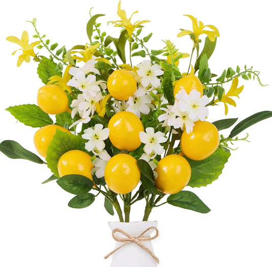 3 PCS Summer Lemon Decor, Artificial Fruit Lemon Picks, Fake Lemon Branches Decorations for Home Kitchen