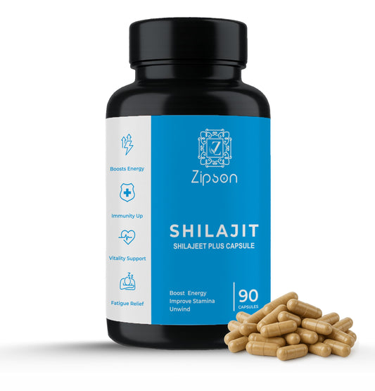 ZipSon Shilajit supplement bottle with capsules on a white background