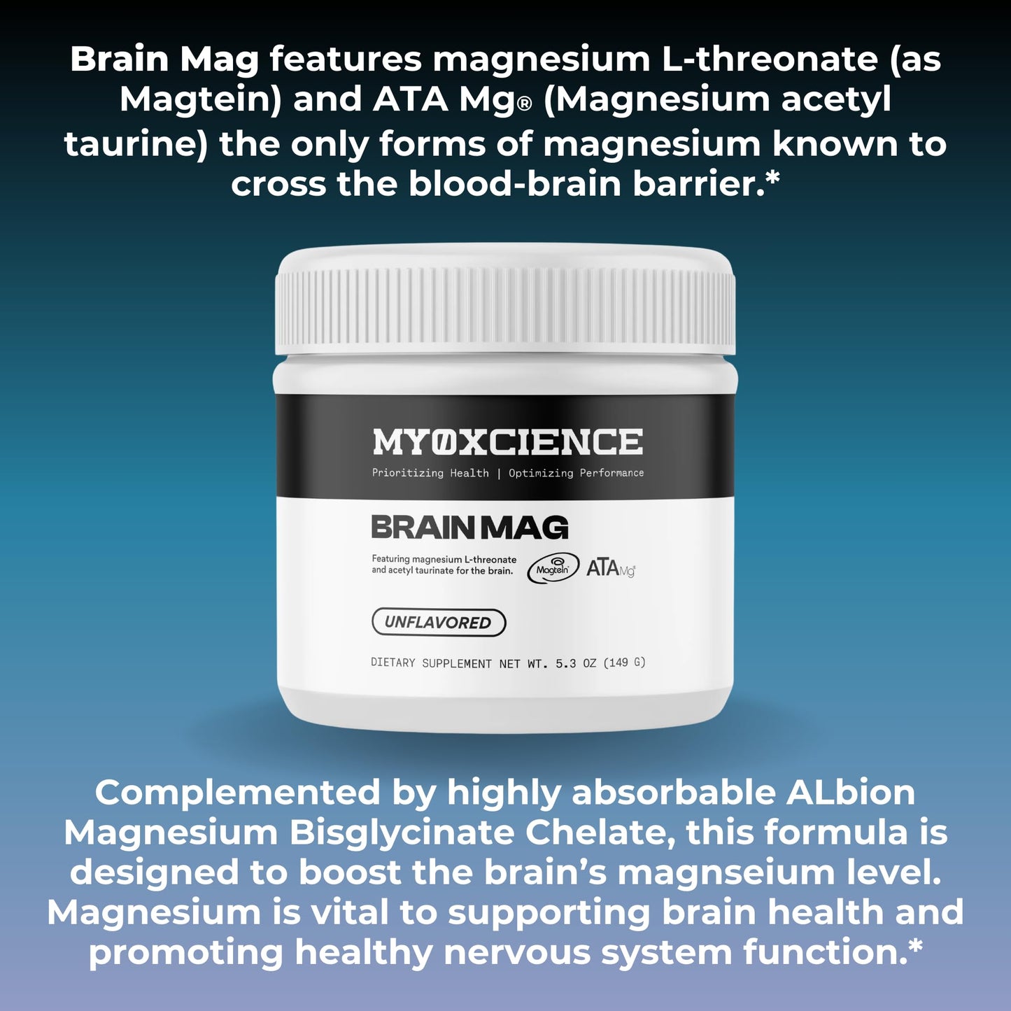 MYOXCIENCE Brain Mag | Magnesium L-Threonate Magtein & Magnesium Glycinate Powder (Unflavored) (60 Servings) MYOXCIENCE buy supplements Au