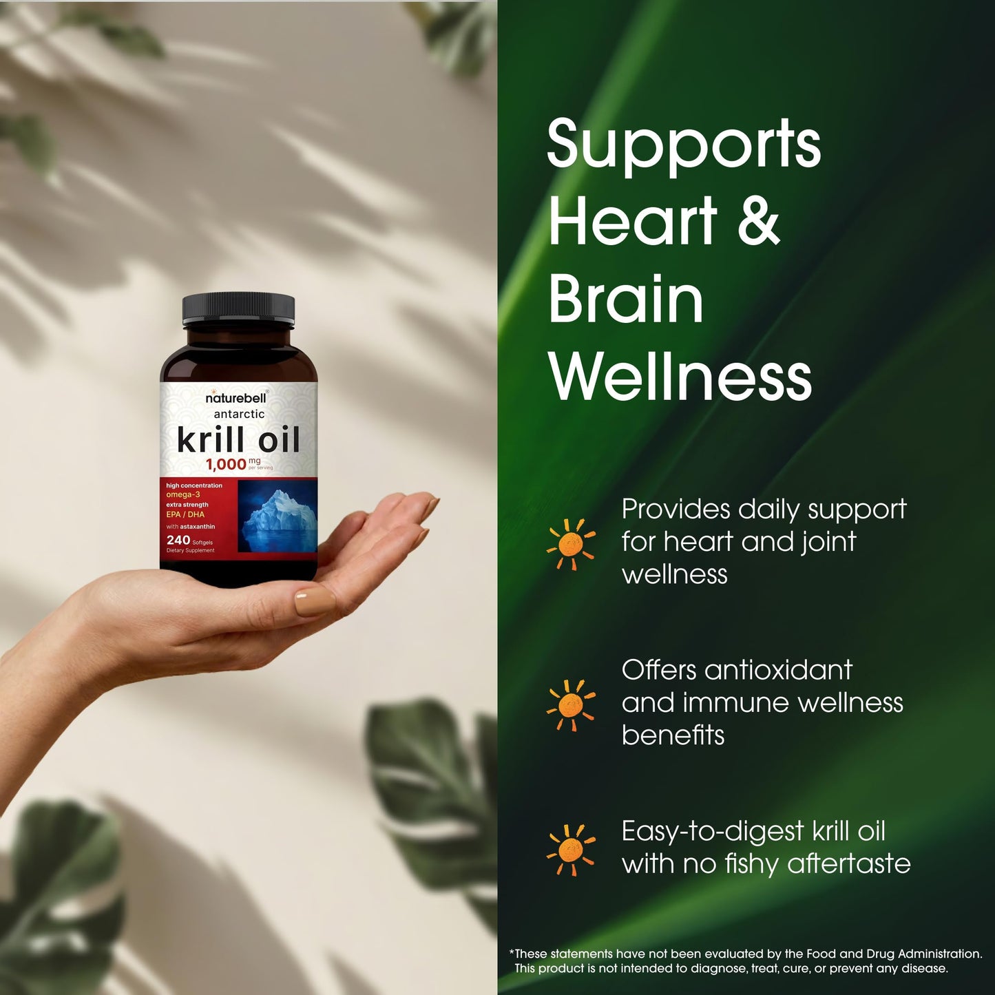 NatureBell Antarctic Krill Oil 1,000mg - 240 Softgels - Omega-3 Heart, Joint & Immune Health Support*