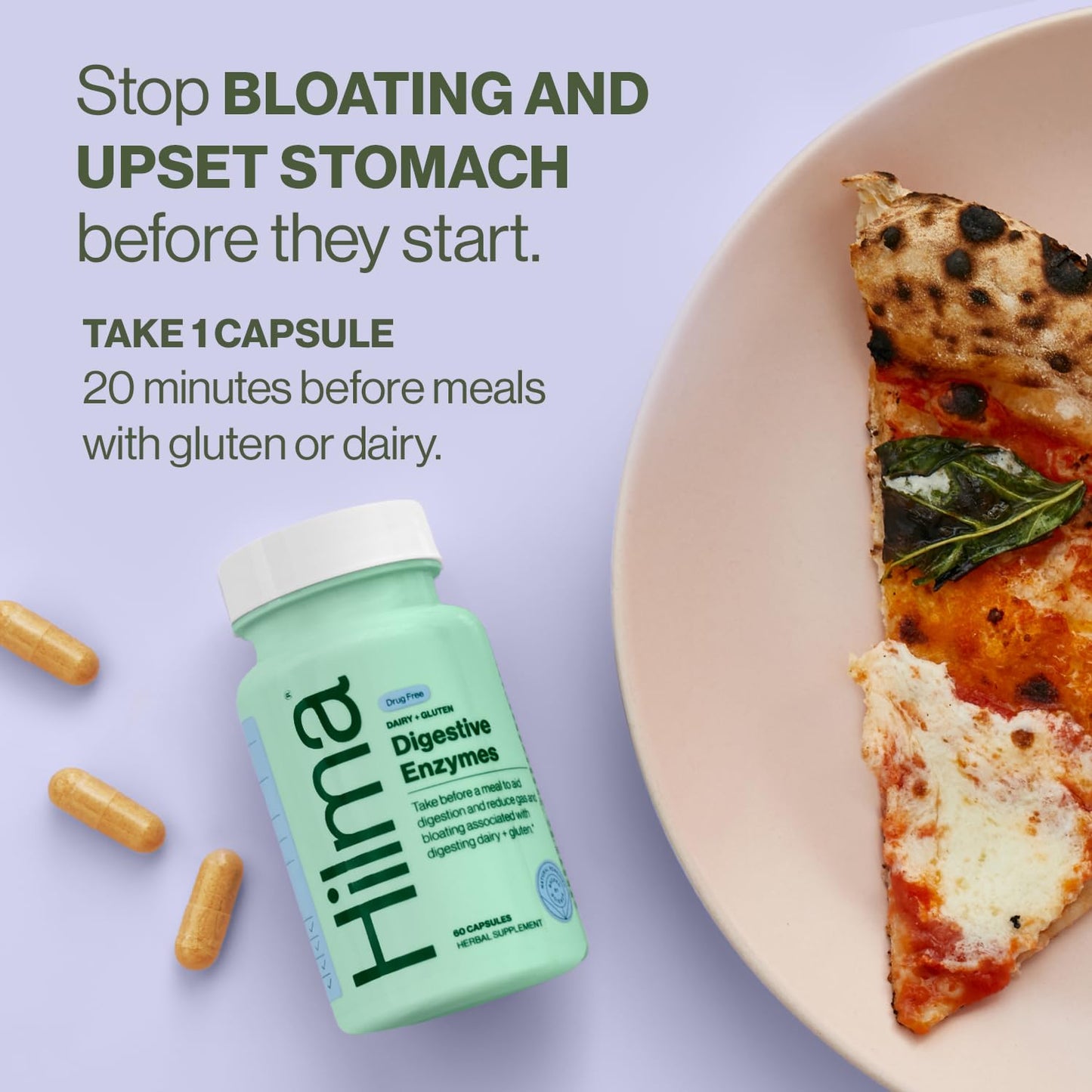Hilma Digestive Enzymes for Women, Bloating Relief with Turmeric, Dandelion Root and Gluten Digestive Enzymes, Natural Gluten