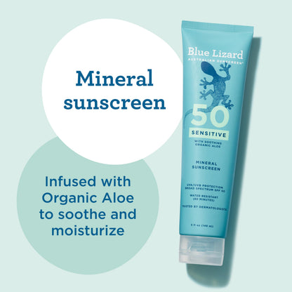 Blue Lizard Sensitive Mineral SPF 50 Sunscreen Lotion, 100% Mineral Sunscreen, UVA/UVB Protection